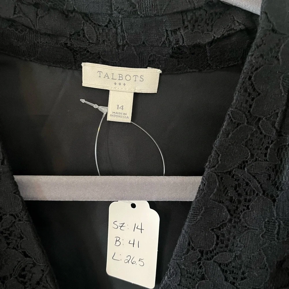 Talbots Black Lace Overlay Black Blazer Suit Jacket Women’s Size 14 - Picture 2 of 16